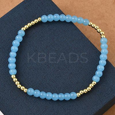 Brass & Glass Round Beaded Stretch Bracelets for Women BJEW-F515-04G-1