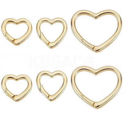 6Pcs 3 Styles Rack Plating Heart Brass Spring Gate Rings KK-SC0006-11-1