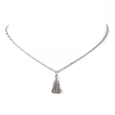 Alloy Tassel Pendant 304 Stainless Steel Mixed Chain Necklaces NJEW-JN05882-1