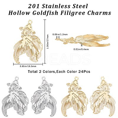 48Pcs 2 Colors Rack Plating 201 Stainless Steel Filigree Pendants STAS-CN0001-35-1