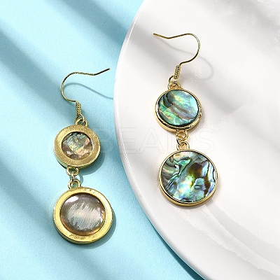 Brass Natural Abalone Shell Dangle Earrings EJEW-F388-01F-G-1