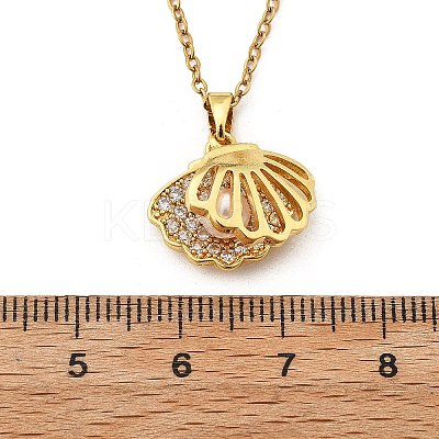 Brass Micro Pave Cubic Zirconia Shell Shape Pendant Neckalces for Women NJEW-S448-10G-1