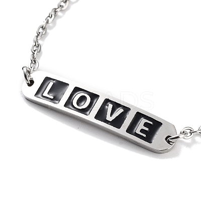 201 Stainless Steel Heart & Rectangle with Word Love Link Bracelets BJEW-B090-02A-1