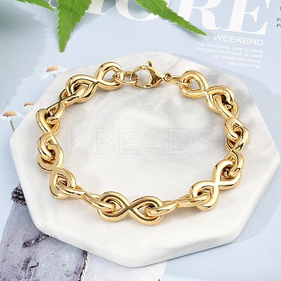 304 Stainless Steel Infinity Link Chain Bracelets for Women Men BJEW-F488-53B-G-1