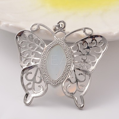 Butterfly Platinum Tone Brass Opalite Pendants G-M288-03-1