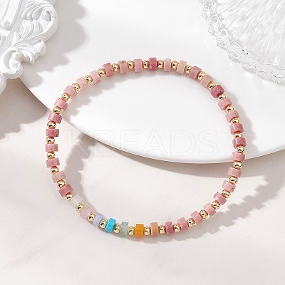 7Pcs Natural & Synthetic Mixed Gemstone & Brass Beads Stretch Bracelets for Women BJEW-JB13334-1