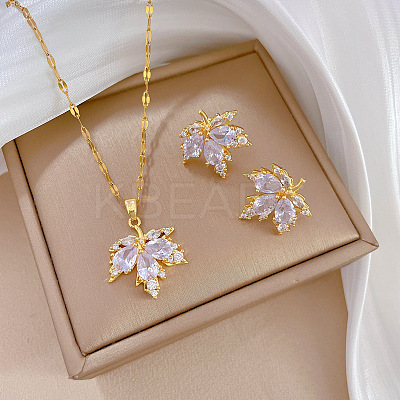 Brass Micro Pave Cubic Zirconia Pendant Necklace & Stud Earrings WG7AC39-64-1