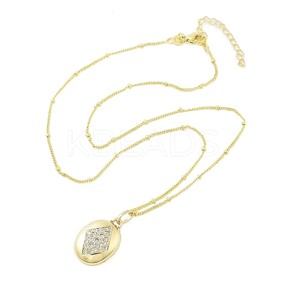 Brass Micro Pave Clear Cubic Zirconia Satellite Chain Locket Pendant Necklaces for Women NJEW-M009-03G-B-1