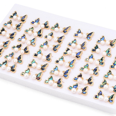 Butterfly Brass Natural Pearl Stud Earrings PEAR-N020-06U-1