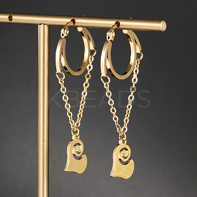 Stylish 201 Stainless Steel Heart Pendant Hoop Earrings LI4623-1