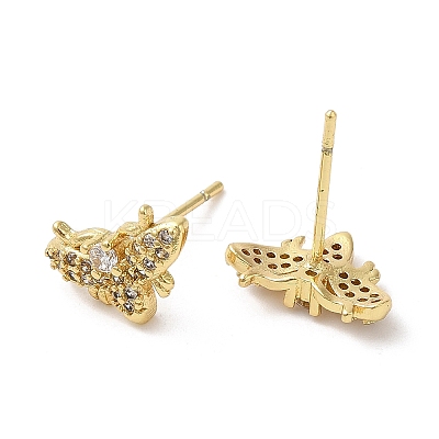 Rack Plating Brass Moth Stud Earrings with Cubic Zirconia EJEW-D061-39G-1