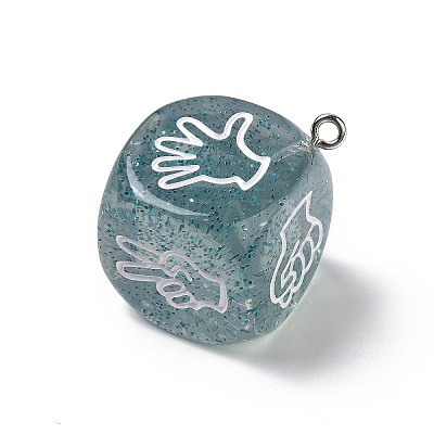 Transparent Resin Finger Guessing Game Dice Rock Pendants RESI-G064-01D-1