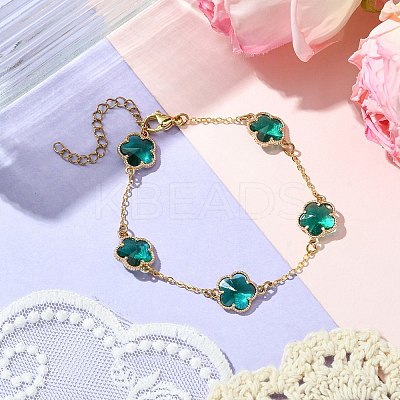 Glass Flower Link Bracelets BJEW-JB10219-02-1