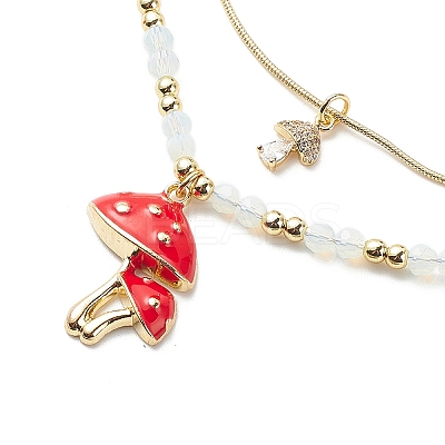 2Pcs 2 Style Alloy Enamel Mushroom Pendant Necklaces Set NJEW-JN04095-1