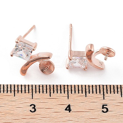 925 Sterling Silver with Cubic Zirconia Stud Earring Findings EJEW-B038-19RG-1