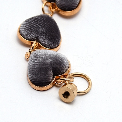 Alloy Plush Cloth Fabric Heart Link Chain for DIY Keychains AJEW-WH0188-88B-1