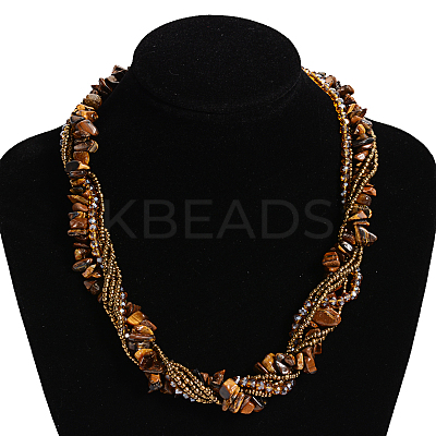 Tiger Eye Multi-strand Necklaces NJEW-L143-02-1