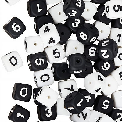 80Pcs 20 Styles Cube with Number Silicone Beads SIL-PA0001-22-1