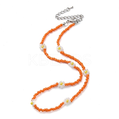 Glass Flower Beaded Necklace NJEW-Z029-03A-1