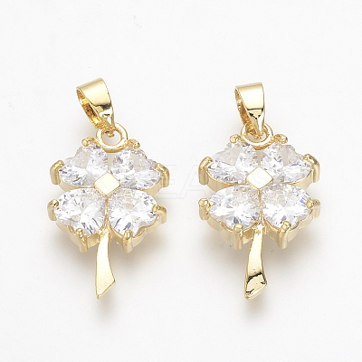 Brass Cubic Zirconia Pendants X-KK-R015-112G-1