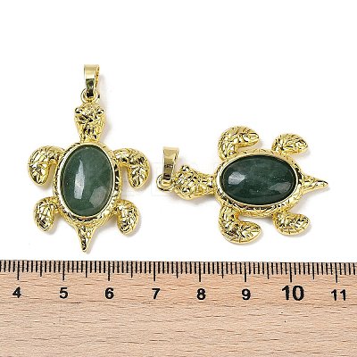 Natural Green Aventurine & Brass Pendants KK-F887-01G-20-1