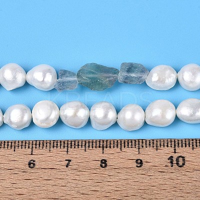Natural Purple Fluorite Nuggets & Natural Cultured Freshwater Pearl Beads Strands PEAR-N023-01A-08-1