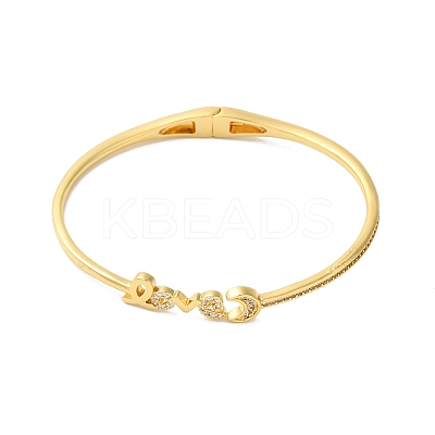 Rack Plating Brass Micro Pave Clear Cubic Zirconia Love Word Hinged Bangles BJEW-G716-02G-1