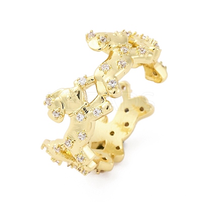 Brass Micro Pave Clear Cubic Zirconia Cuff Rings for Women RJEW-G345-02G-1
