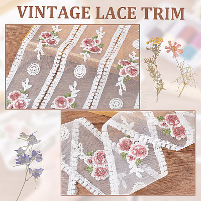 15 Yards Polyester Embroidery Flower Mesh Ribbon SRIB-GA0001-11A-1