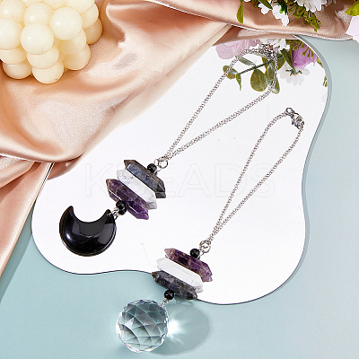 2Pcs 2 Styles Natural Larvikite & Howlite & Amethyst Double Terminated Point Pendant Decoration HJEW-FH00213-1