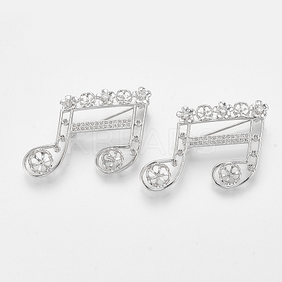 Brass Brooch Rhinestone Settings KK-T027-11P-1