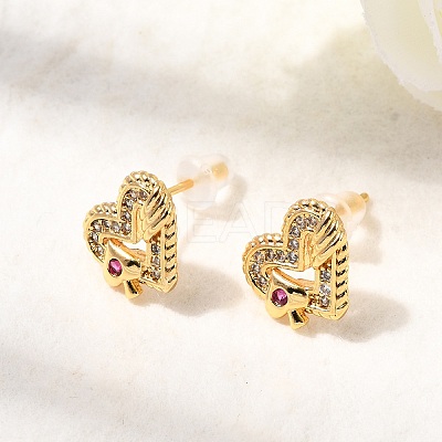 Brass Micro Pave Cubic Zirconia Heart Stud Earrings EJEW-C158-03G-1