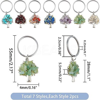 14Pcs 7 Style Chip Gemstone Keychain KEYC-FH0001-17-1