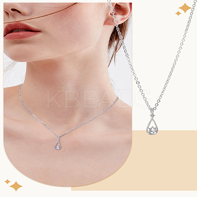 1Pc Alloy Clear Cubic Zirconia Teardrop Pendant Necklaces for Women NJEW-LP0004-14P-1