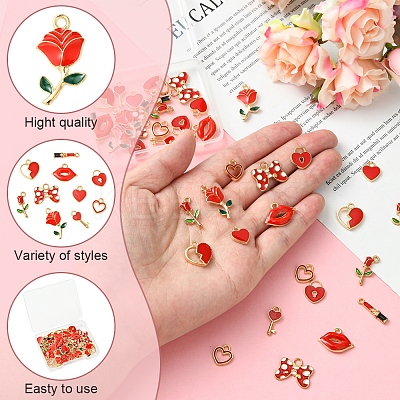 40Pcs 10 Styles Valentine's Day Alloy with Enamel Pendants ENAM-FS0002-39-1