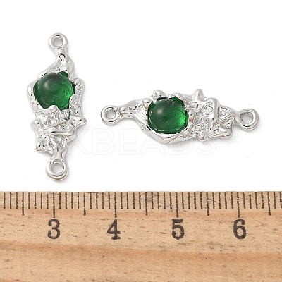 Brass Pave Green Glass Connector Charms KK-U052-02P-1