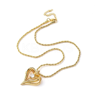 Brass Pave Clear Cubic Zirconia Heart Pendant Necklaces for Women NJEW-K381-07C-G-1