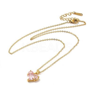 Pink Cubic Zirconia Pendant Necklace LS-NJEW-H161-01B-1