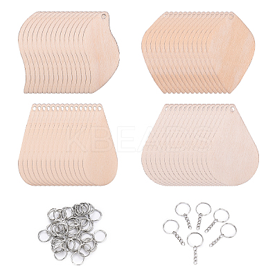 DIY Leaf & Teardrop Poplar Wood Big Pendant Keychain Making Kits DIY-YW0011-58-1