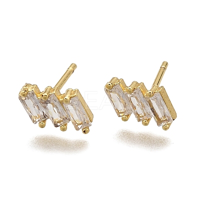 Clear Cubic Zirconia Triple Rectangle Stud Earrings EJEW-L234-083G-1