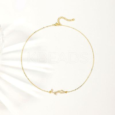 Cubic Zirconia Wave Pendant Necklace with Golden Brass Chains RP3424-2-1