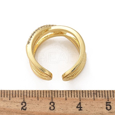 Brass Micro Pave Clear Cubic Zirconia Cuff Finger Rings RJEW-C120-16G-1