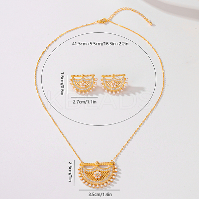 Brass Micro Pave Clear Cubic Zirconia Moon Pendant Necklaces & Stud Earrings Sets for Women QC9389-1