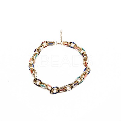 Colorful Aluminum Enamel Cable Chain Necklace for Women NJEW-TAC0001-006-1