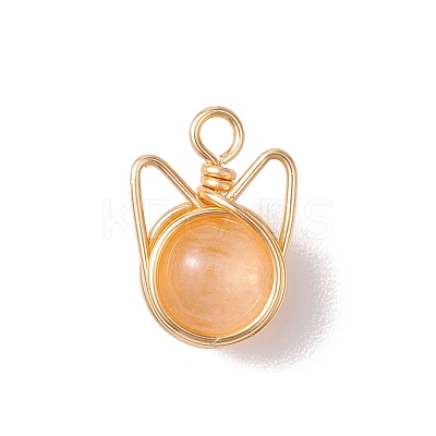 Natural Selenite Dyed Round Bead Pendants PALLOY-TA00152-1