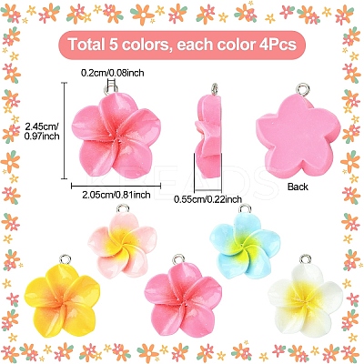 20Pcs 5 Colors Plumeria Resin Pendants RESI-YW0004-66-1