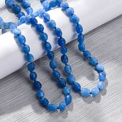 Natural Dyed Malaysia Jade Tumble Stone Nuggets Beaded Long Necklaces for Women NJEW-F340-A06-1