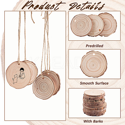 30Pcs Flat Round Unfinished Wooden Chip Pendants WOOD-CP0001-14A-1