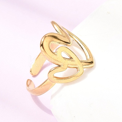 Hollow Heart 304 Stainless Steel Open Cuff Rings for Women RJEW-A091-23G-1