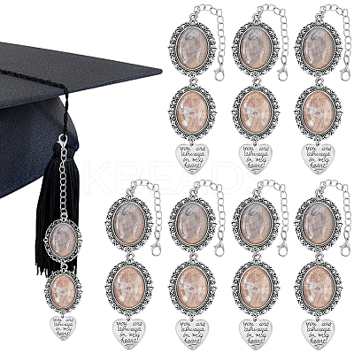 DIY Blank Oval & Heart Alloy Pendants Decoration Making Kit for Graduation DIY-SC0025-37-1